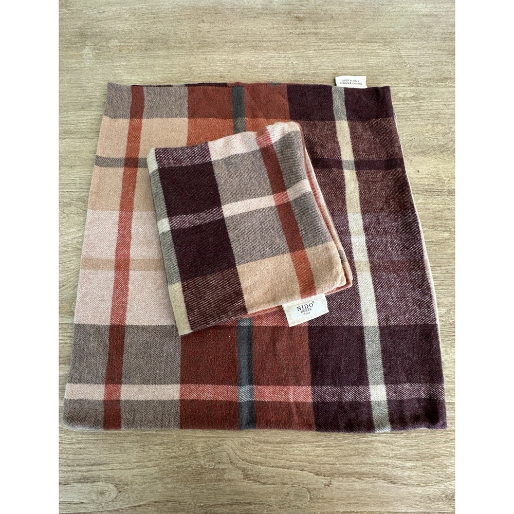 2 Nido Notte Italia 21" Sq Decorative Throw Pillow Covers Plaid Flannel Tan